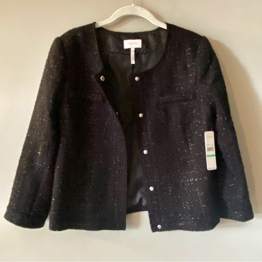 NWT Laundry by Shelli Segal blazer jacket Sz 8, black with snap front GORGEOUS